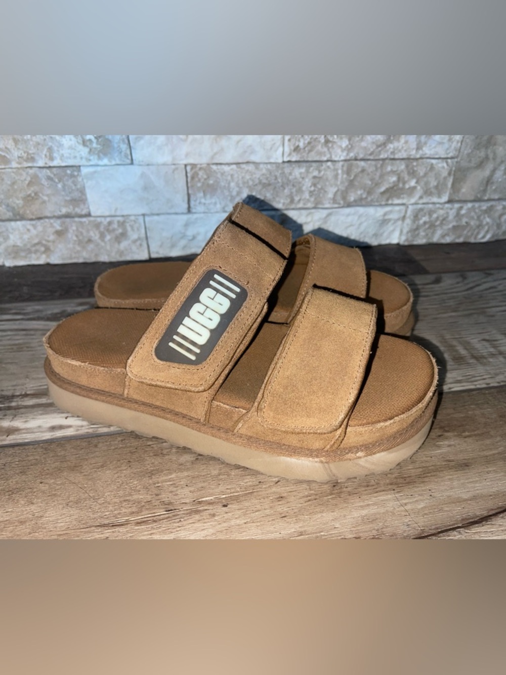 UGG Women's Greer Platform Brown Platform Slides Sandals 1129210 SIZE 7